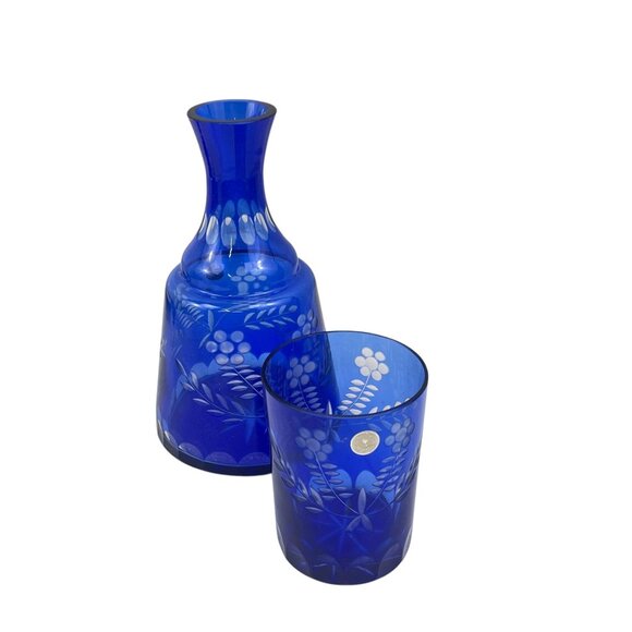 Bohemian Cobalt Blue Bedside Carafe Cut Crystal Carafe & Glass Set By Nachtmann - Picture 9 of 11